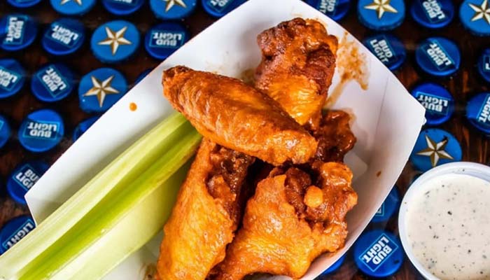 Buffalo chicken wings served at Bill's Burgers, Wings and Things restaurant and bar in Burnet, TX