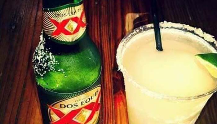 Ice cold bottled beer and margaritas served at Bill's Burgers, Wings and Things in Burnet, TX