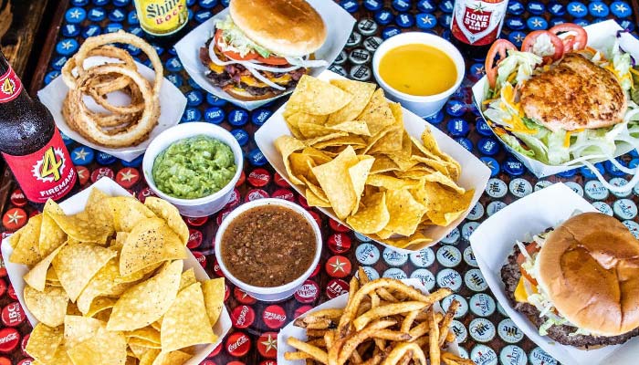 Bill's Burgers, Wings and Things restaurant and bar in Burnet, TX serves a full table of food