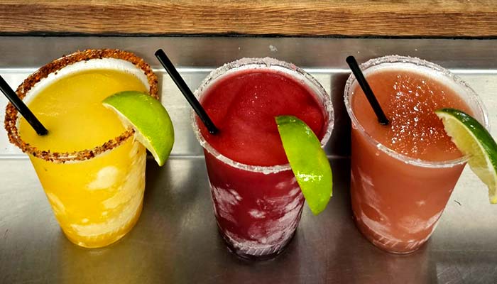 Frozen fruit margaritas served at Bill's Burgers, Wings and Things in Burnet, TX