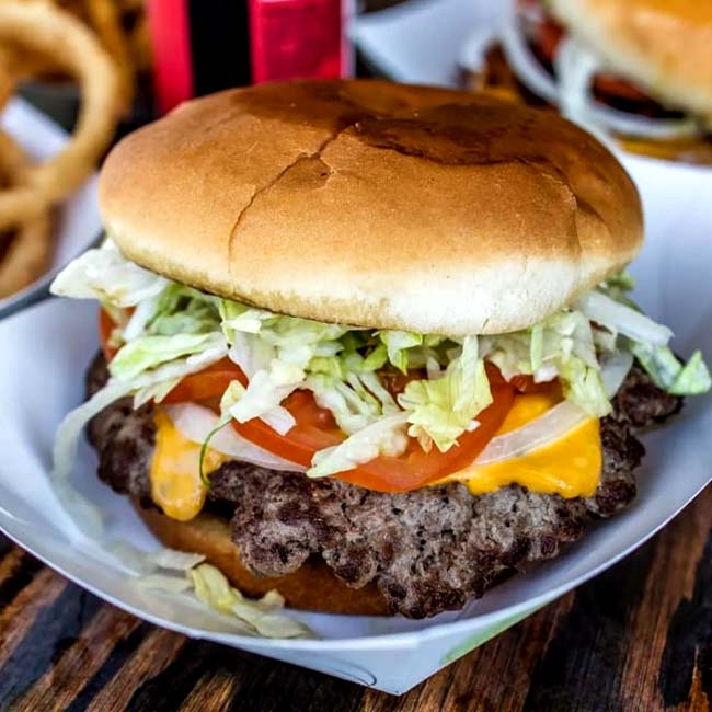 Classic cheeseburger at Bill's Burgers, Wings and Things restaurant and bar in Burnet, TX